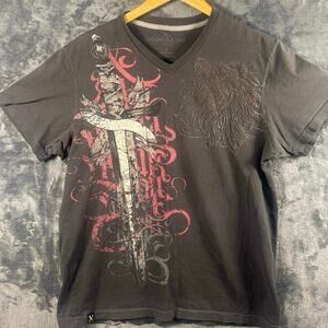 VTG Y2K Marc Ecko “Cut & Sew” Grunge V-Neck Graphic T Shirt Men’s Large Black